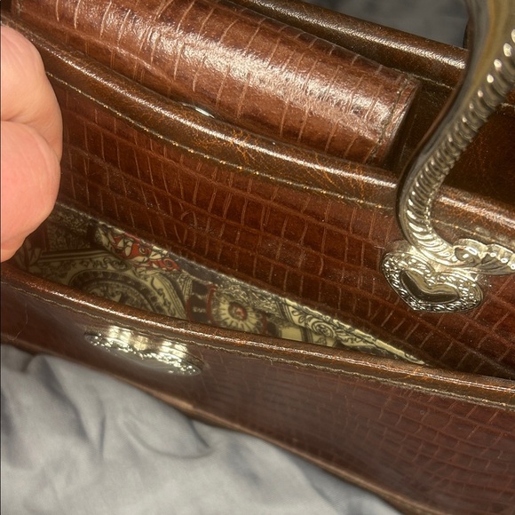 Brown Crocodile-Embossed Leather Handbag Y2K Silver Tone Details - Picture 8 of 15